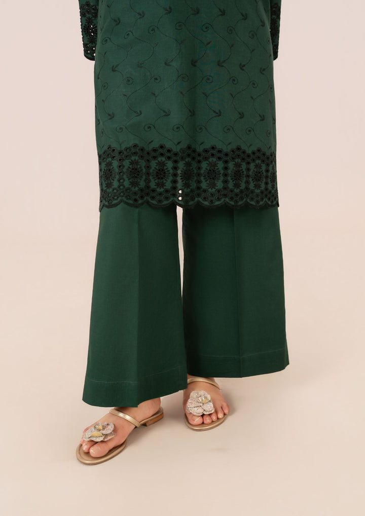 2pc Schiffli Embroidered Cambric Bottle Green Set Rozana-W25-0026