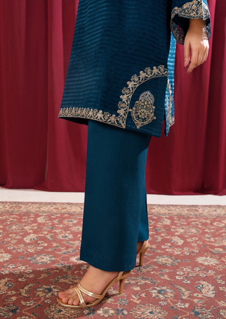 3Pc Alpine Velvet Tilla Embroidered with Velvet Shawl Teal AFP-A25-0001