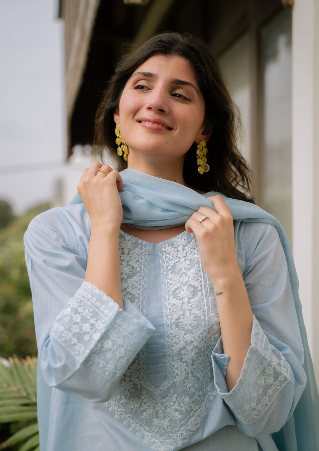 3Pc Ice Blue Embroidered Lawn with Chiffon Dupatta RIW-R26-0006