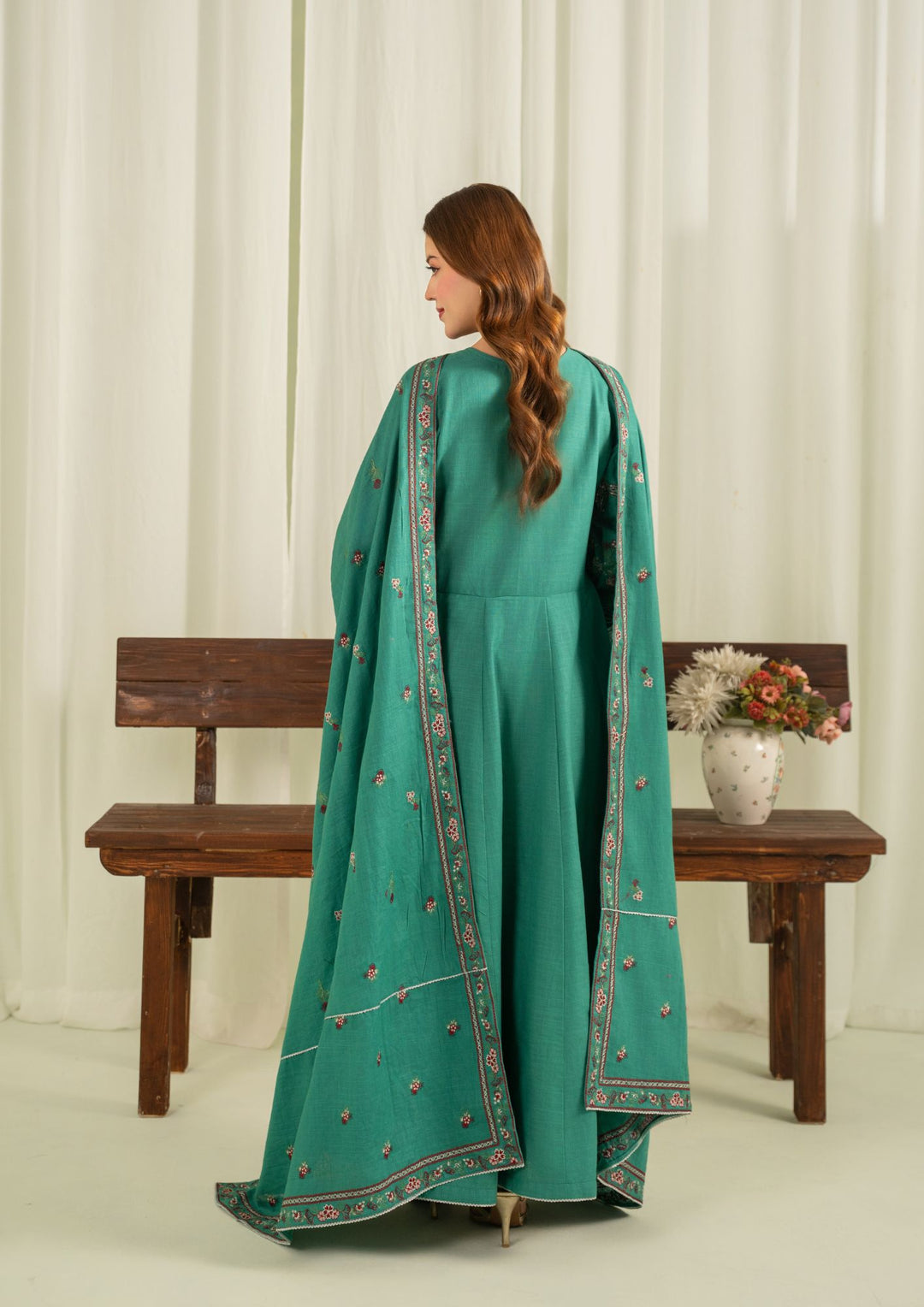 2Pc Khaddar Embroidered with Khaddar Shawl Sea Green AFP-A25-0008