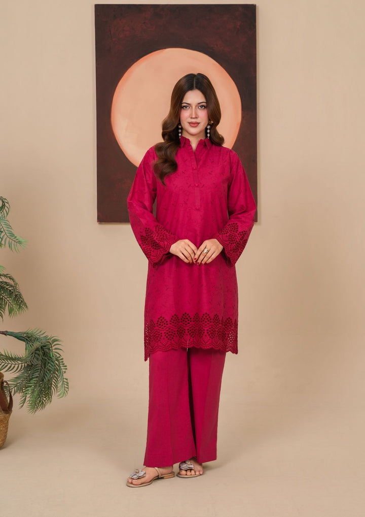 2pc Schiffli Embroidered Cambric Carrot Set | BASANT-B25-0007
