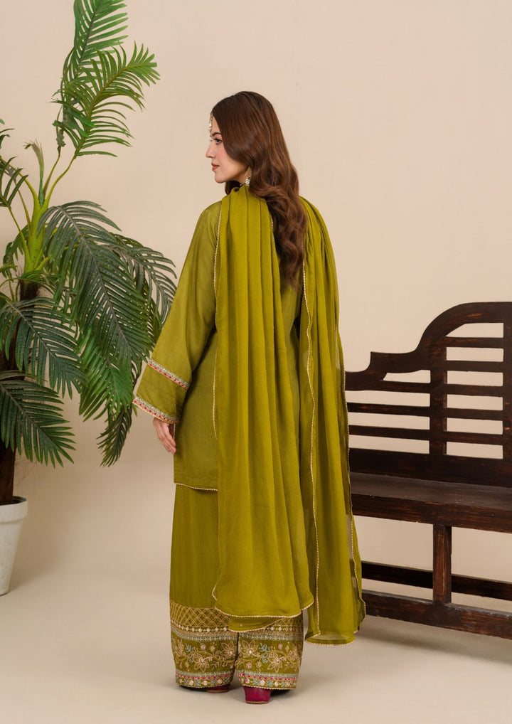 3-Piece Silk Viscose Suit with Chiffon Dupatta & Farshi Shalwar | BASANT-B25-0001