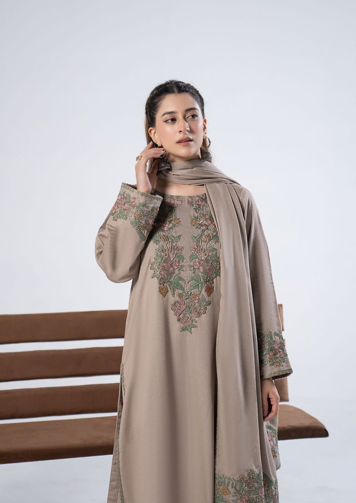 3Pc Embroidered Alpine Karandi Mouse Grey SAY-W26-0014