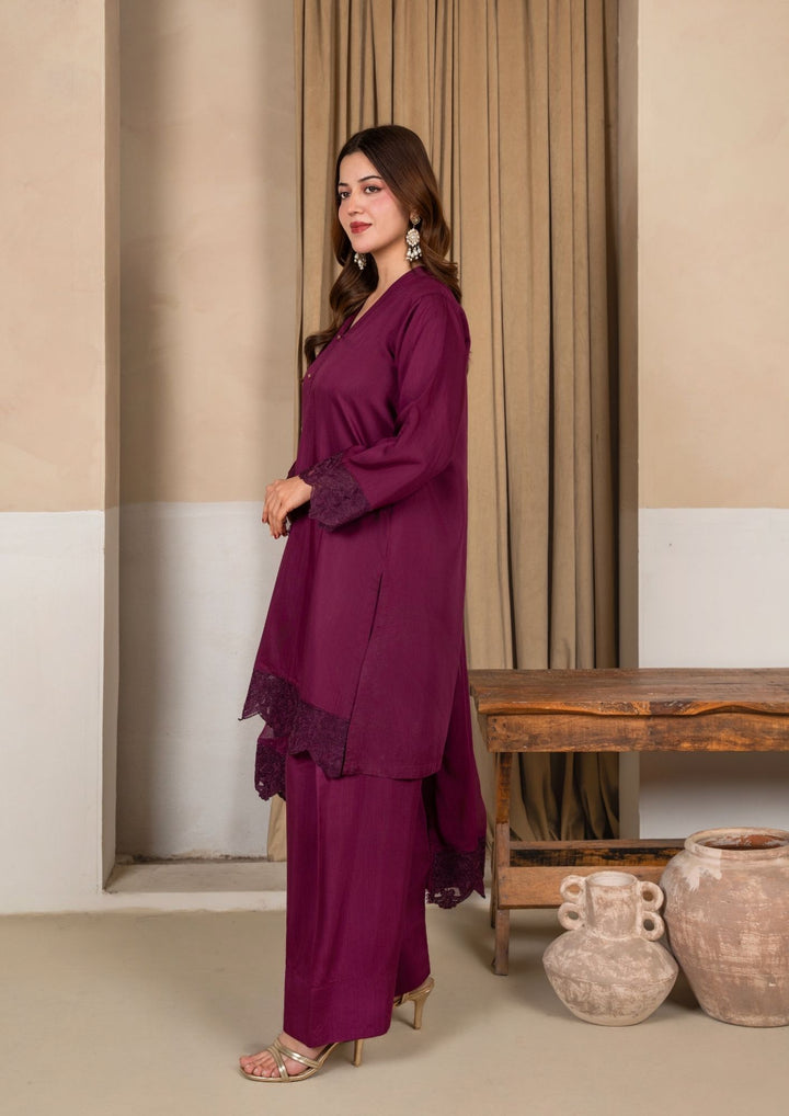 3Pc Embroidered Silk Viscose with Farshi Shalwar Magenta JASHAN-J26-0011