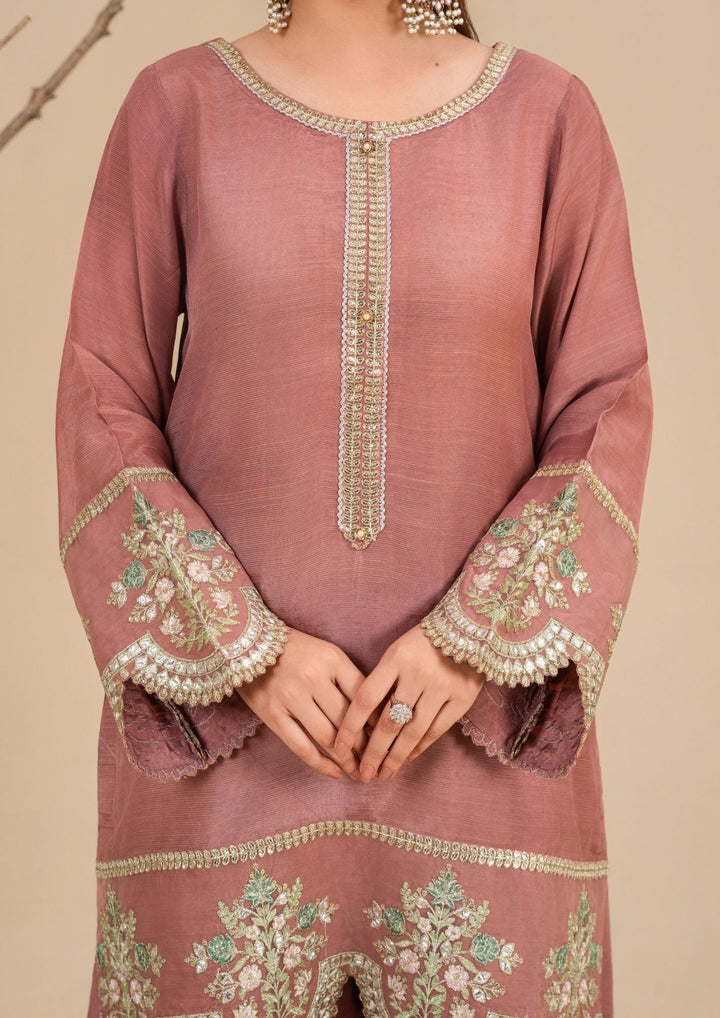 3Pc  Silk Viscose Suit with Chiffon Dupatta & Sharara Tea Pink JASHAN-J26-0014
