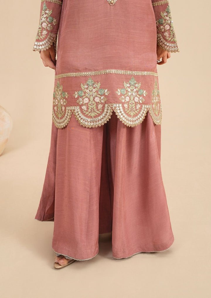 3Pc  Silk Viscose Suit with Chiffon Dupatta & Sharara Tea Pink JASHAN-J26-0014