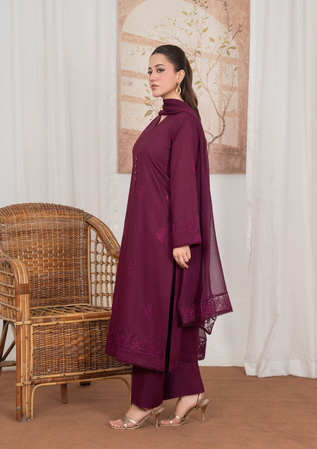 3Pc Embroidered Lawn with Embroidered Border Chiffon Dupatta JASHAN-J26-0037