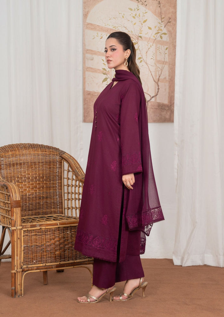 3Pc Embroidered Lawn with Embroidered Border Chiffon Dupatta JASHAN-J26-0037