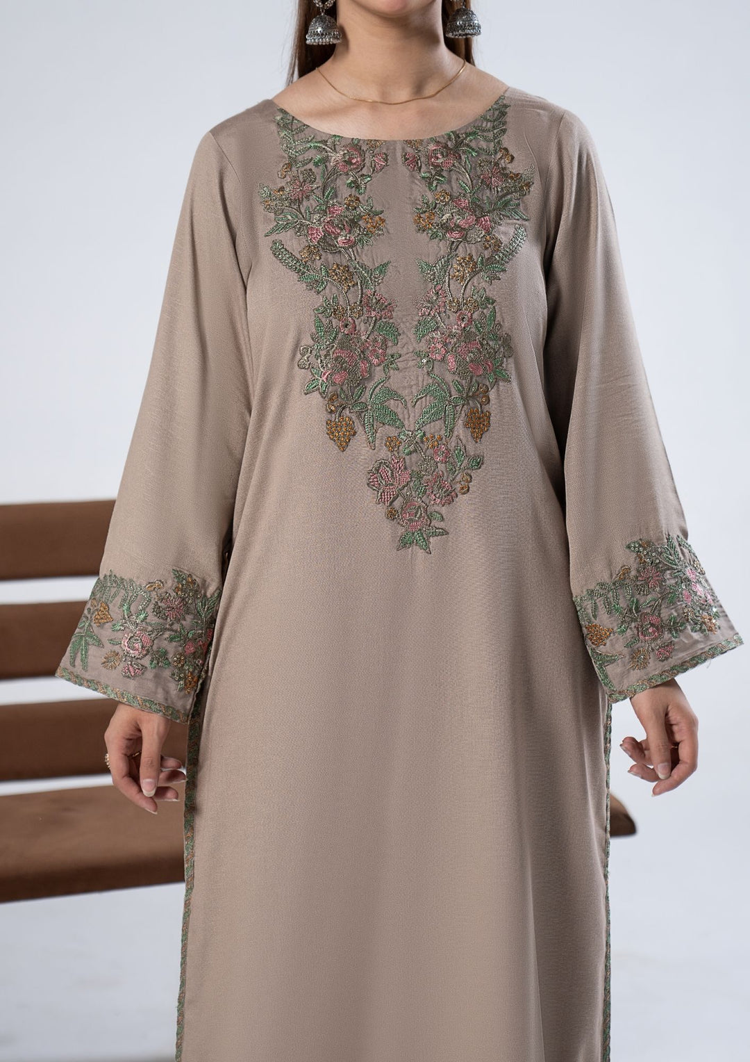 3Pc Embroidered Alpine Karandi Mouse Grey SAY-W26-0014
