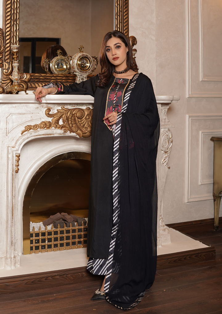 3Pc Silk Viscose with Printed Shamoz Silk Trouser and Crinkle Chifoon Pk Dupatta PRINT-J24-0008