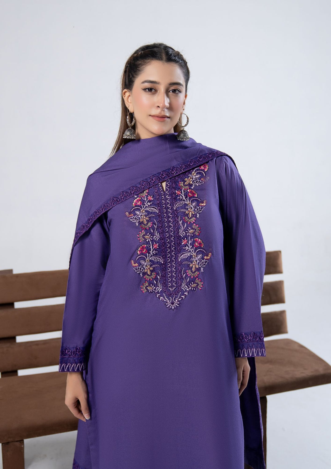 3Pc Embroidered Alpine Karandi Purple SAY-W26-0015