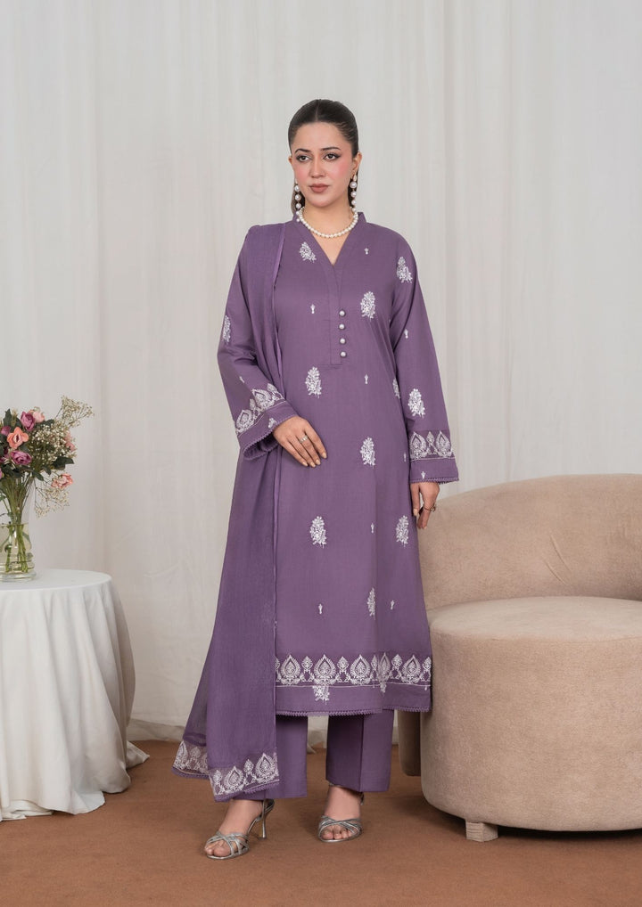 3Pc Embroidered Lawn with Embroidered Border Chiffon Dupatta JASHAN-J26-0038