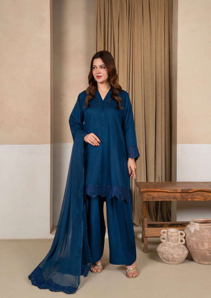 3Pc Embroidered Silk Viscose with Farshi Shalwar Teal JASHAN-J26-0012