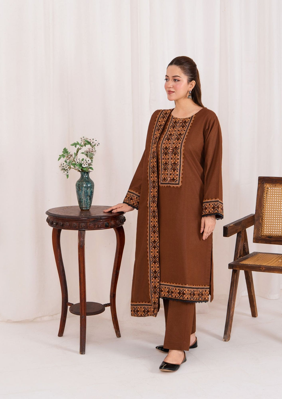 3pc Embroidered Khaddar with Embroidered Border Shawl AML-W25-0029