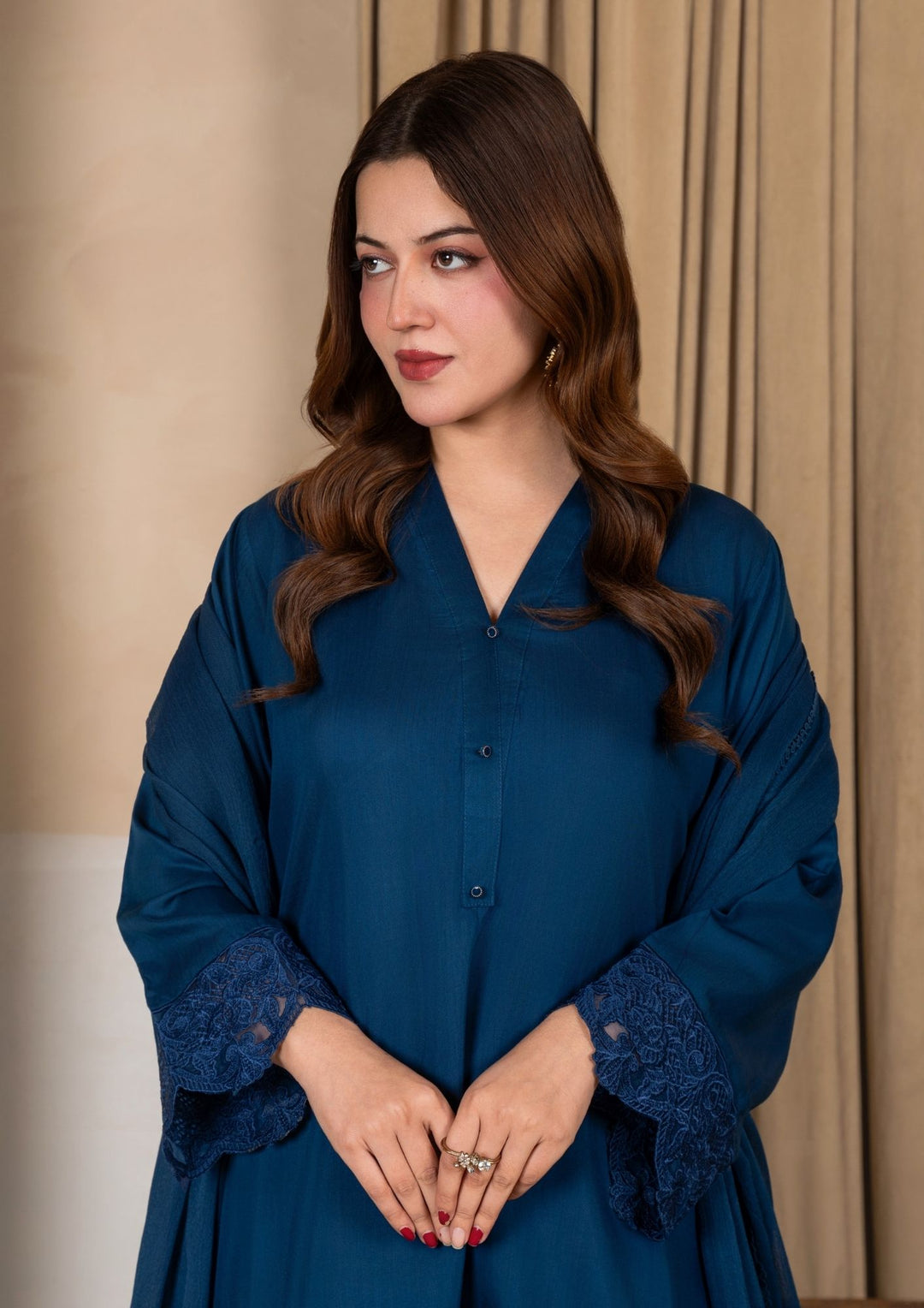 3Pc Embroidered Silk Viscose with Farshi Shalwar Teal JASHAN-J26-0012