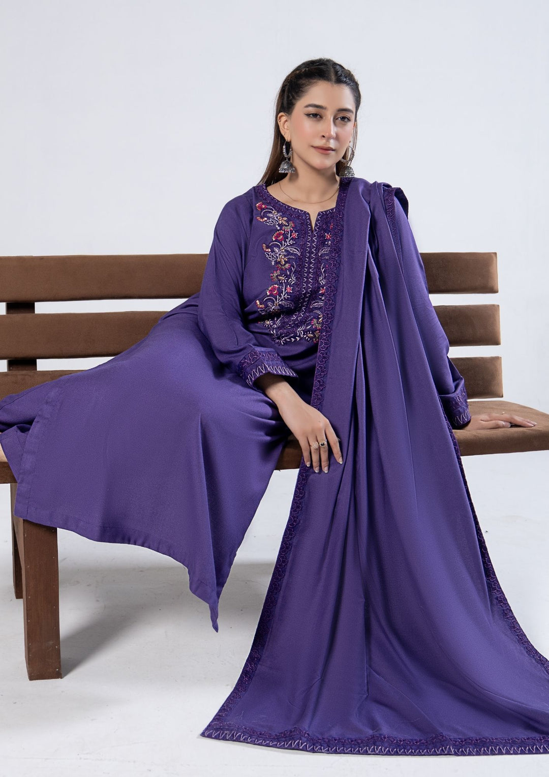 3Pc Embroidered Alpine Karandi Purple SAY-W26-0015