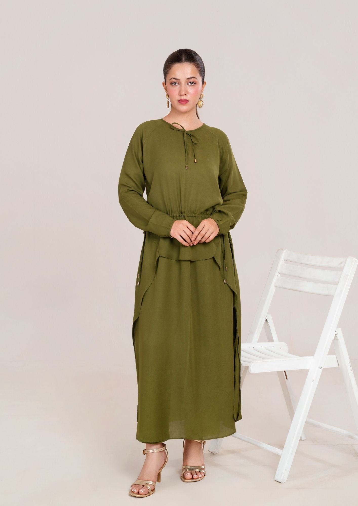 2Pc Georgette Olivish Green JUPITER-F25-0034 – YoloPret