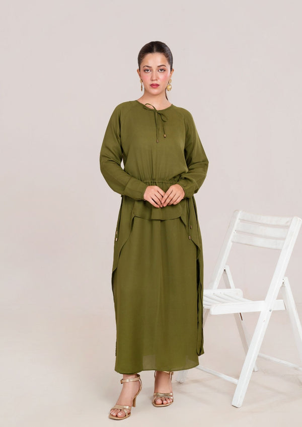 2Pc Georgette Olivish Green JUPITER-F25-0034