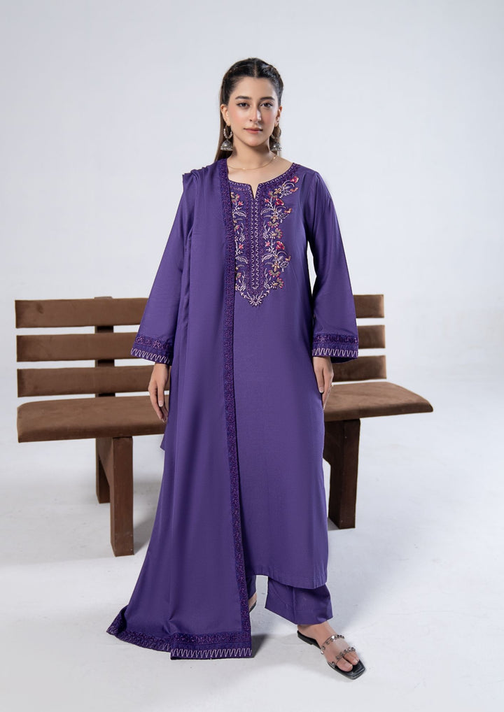 3Pc Embroidered Alpine Karandi Purple SAY-W26-0015