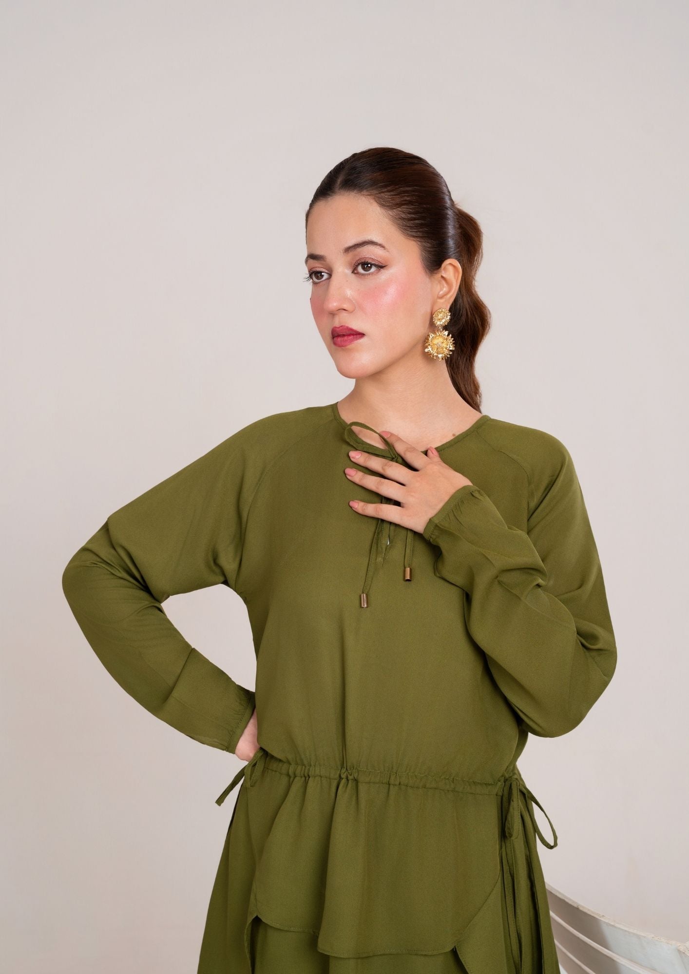 2Pc Georgette Olivish Green JUPITER-F25-0034 – YoloPret