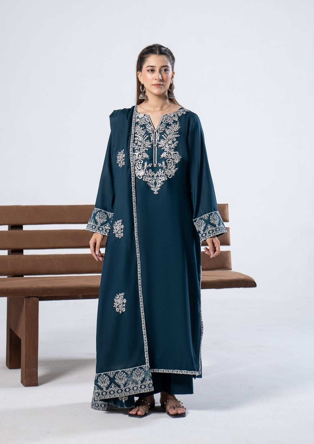 3Pc Embroidered Alpine Karandi Deep Teal SAY-W26-0016