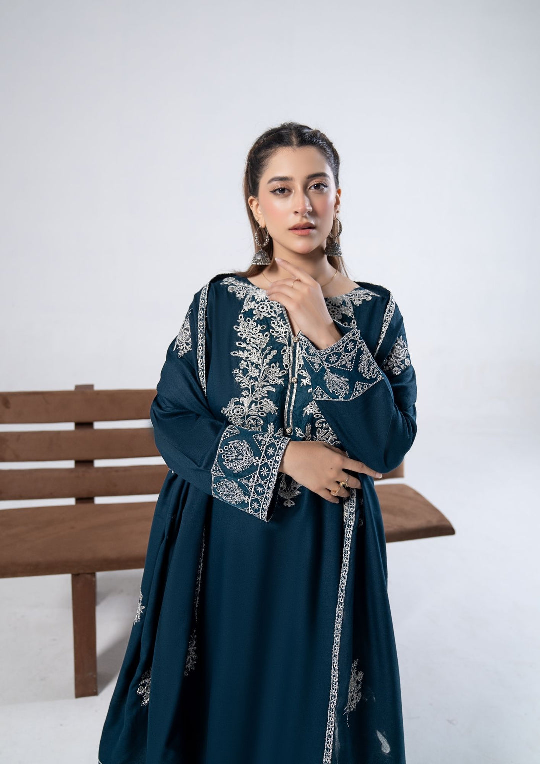 3Pc Embroidered Alpine Karandi Deep Teal SAY-W26-0016