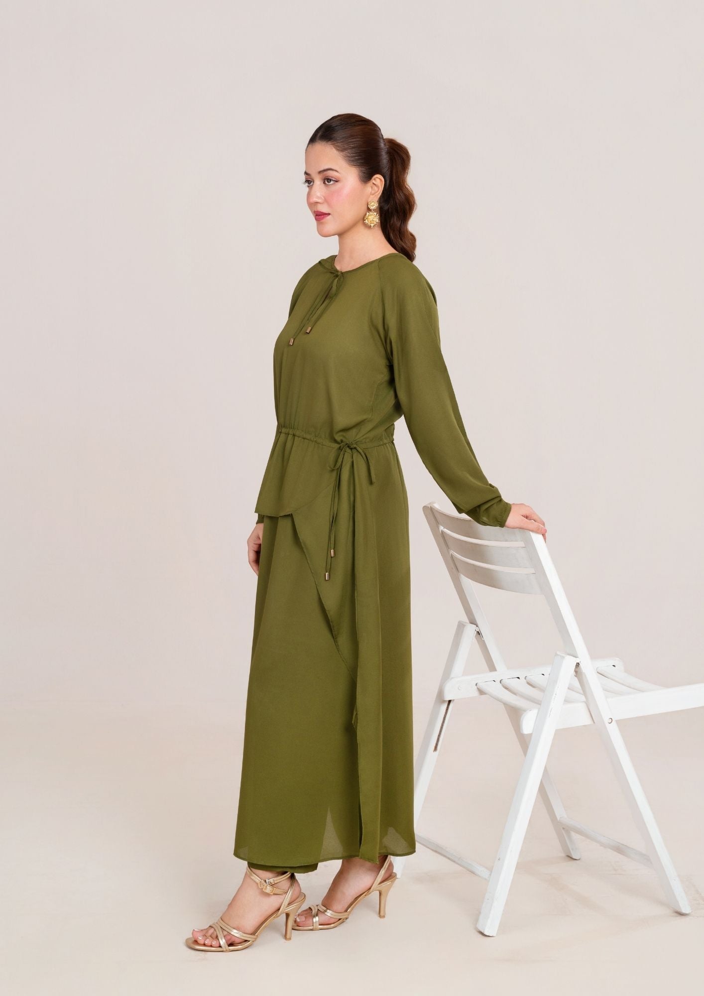 2Pc Georgette Olivish Green JUPITER-F25-0034 – YoloPret