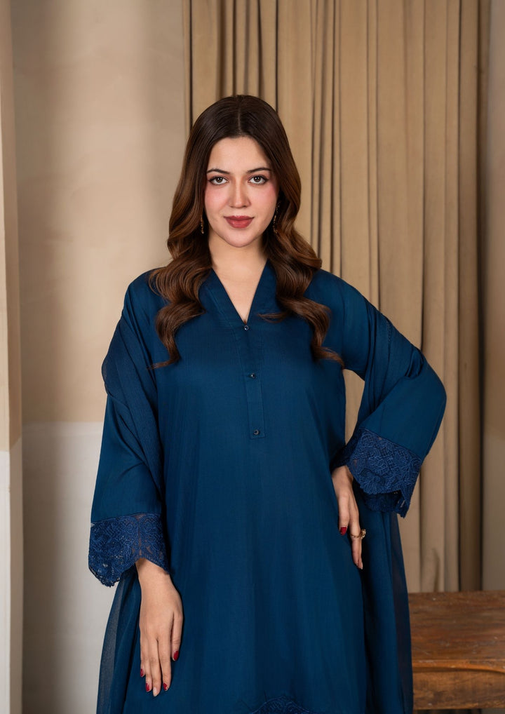 3Pc Embroidered Silk Viscose with Farshi Shalwar Teal JASHAN-J26-0012