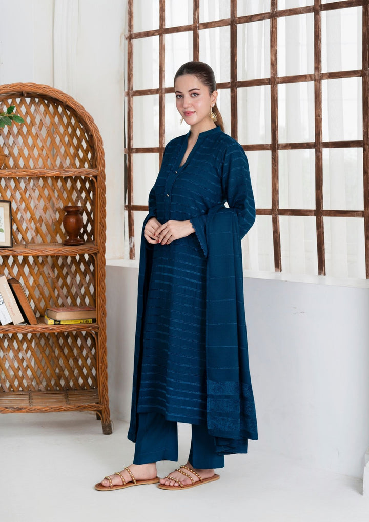 3pc Alpine Velvet Shirt with Velvet Border Shawl and Plain Trouser AML-W25-0014