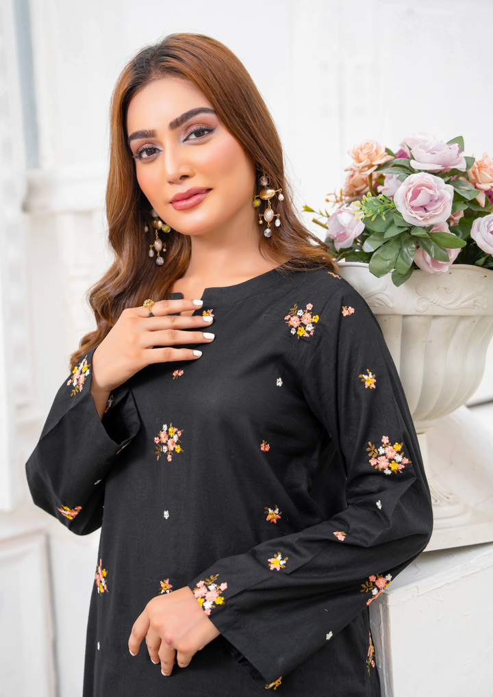 2 Pc Multi Embroidered Cotton Lawn Black ELD-0002