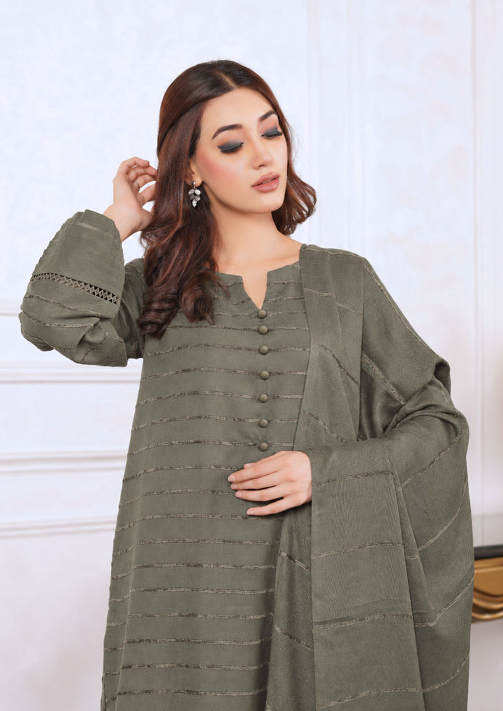 3pc Alpine Velvet Shirt with Velvet Border Shawl and Plain Trouser Grey AML-W26-0007