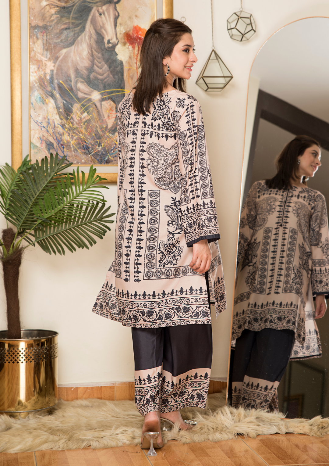 2Pc Printed Arabic Silk Lawn Set ASLS-A25-0007
