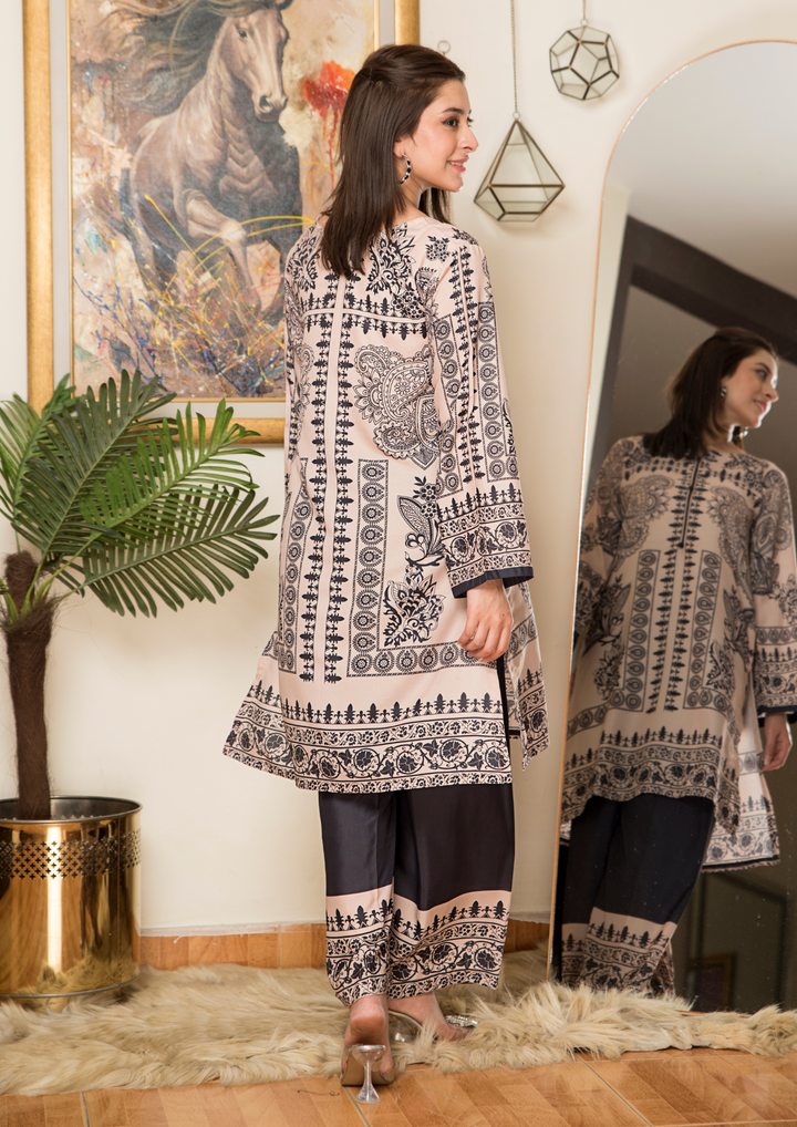 2Pc Printed Arabic Silk Lawn Set ASLS-A25-0007