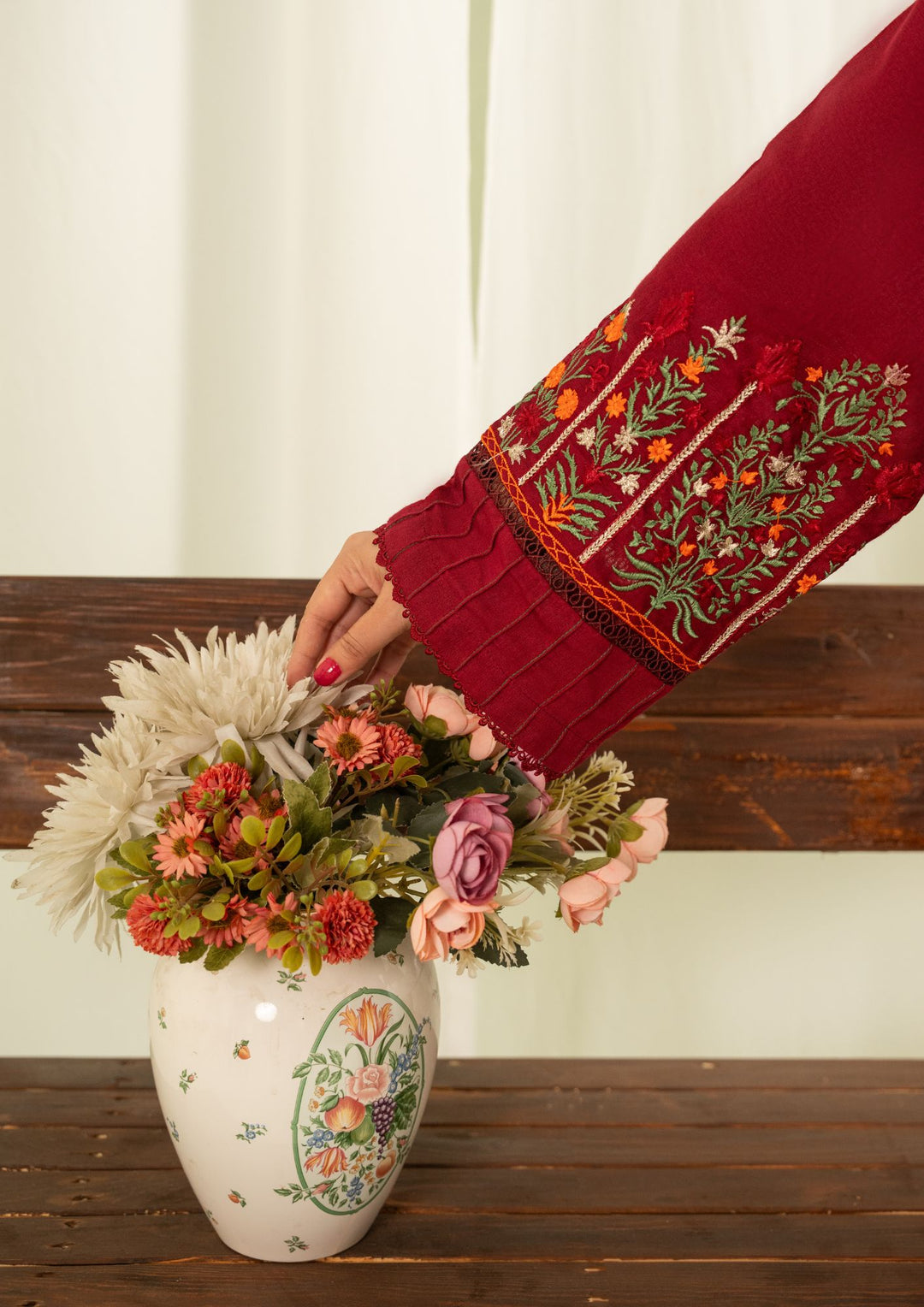 3Pc Karandi Embroidered with Karandi Shawl Maroon AFP-A25-0012