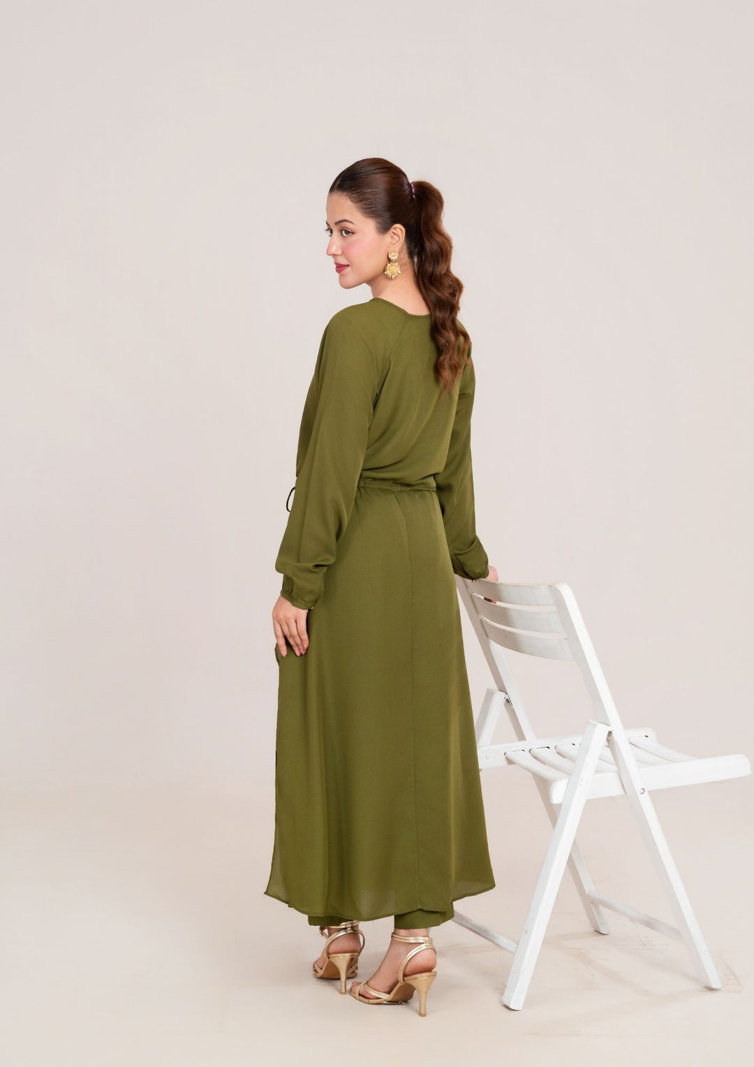 2Pc Georgette Olivish Green JUPITER-F25-0034