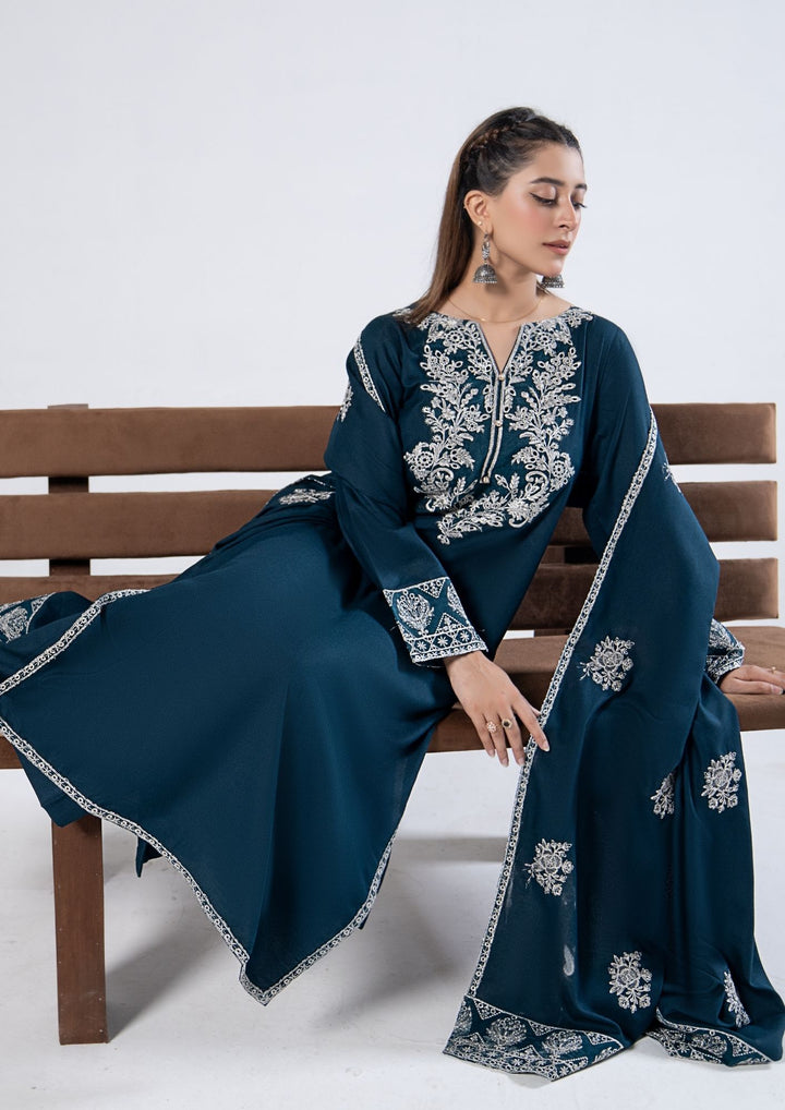 3Pc Embroidered Alpine Karandi Deep Teal SAY-W26-0016