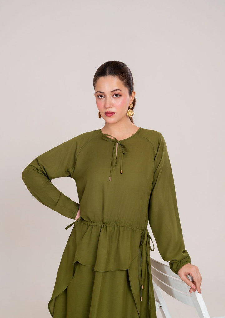 2Pc Georgette Olivish Green JUPITER-F25-0034