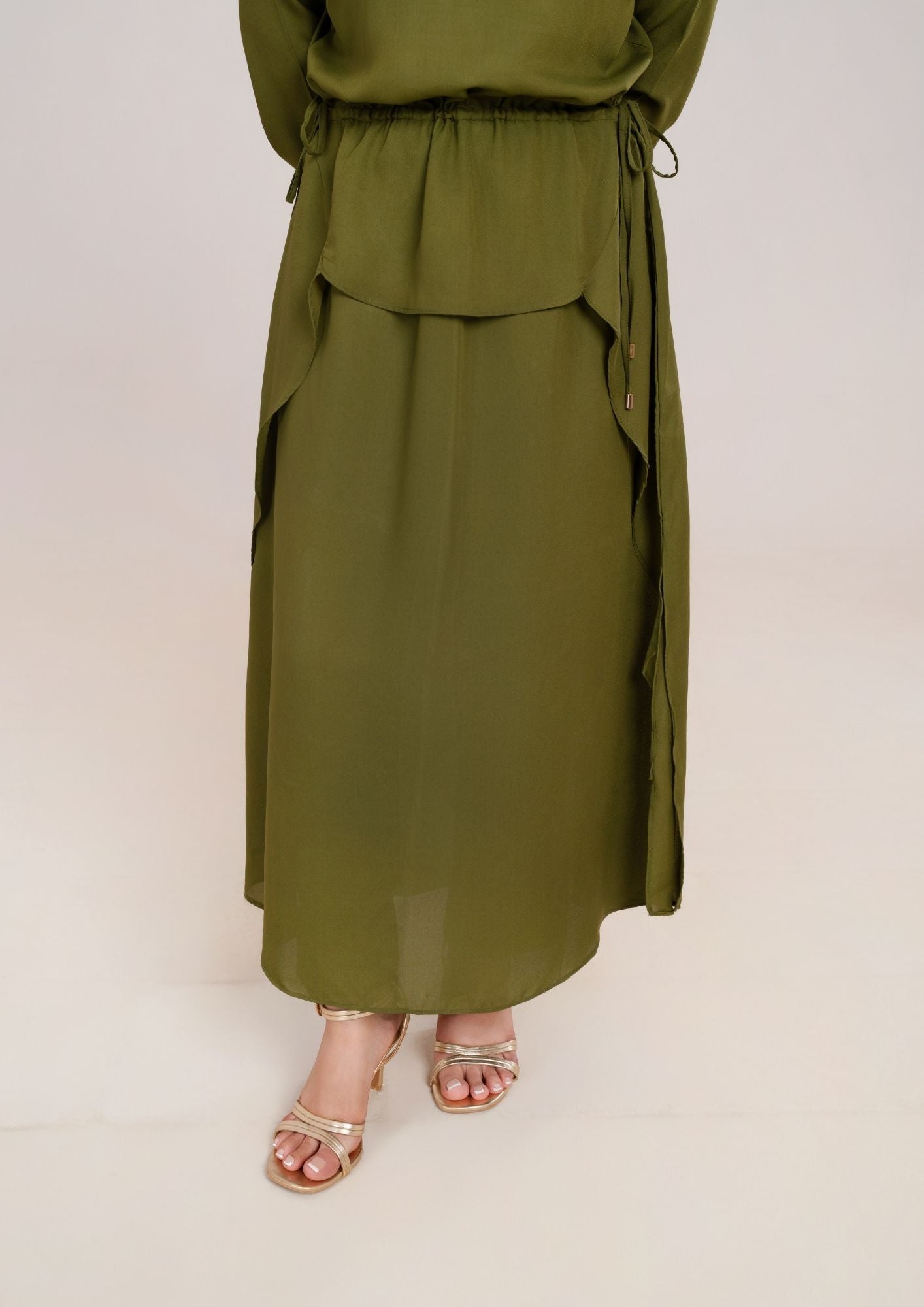 2Pc Georgette Olivish Green JUPITER-F25-0034 – YoloPret