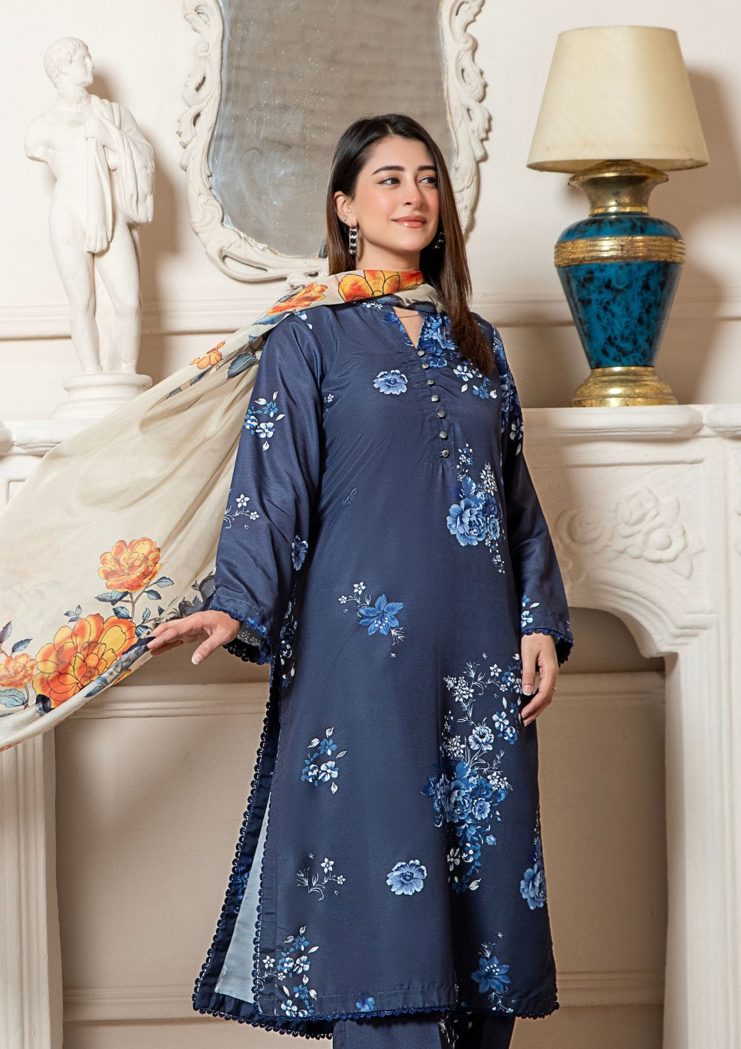 3Pc Printed Arabic Silk Lawn with Chiffon Dupatta Gulmeena-G26-0001
