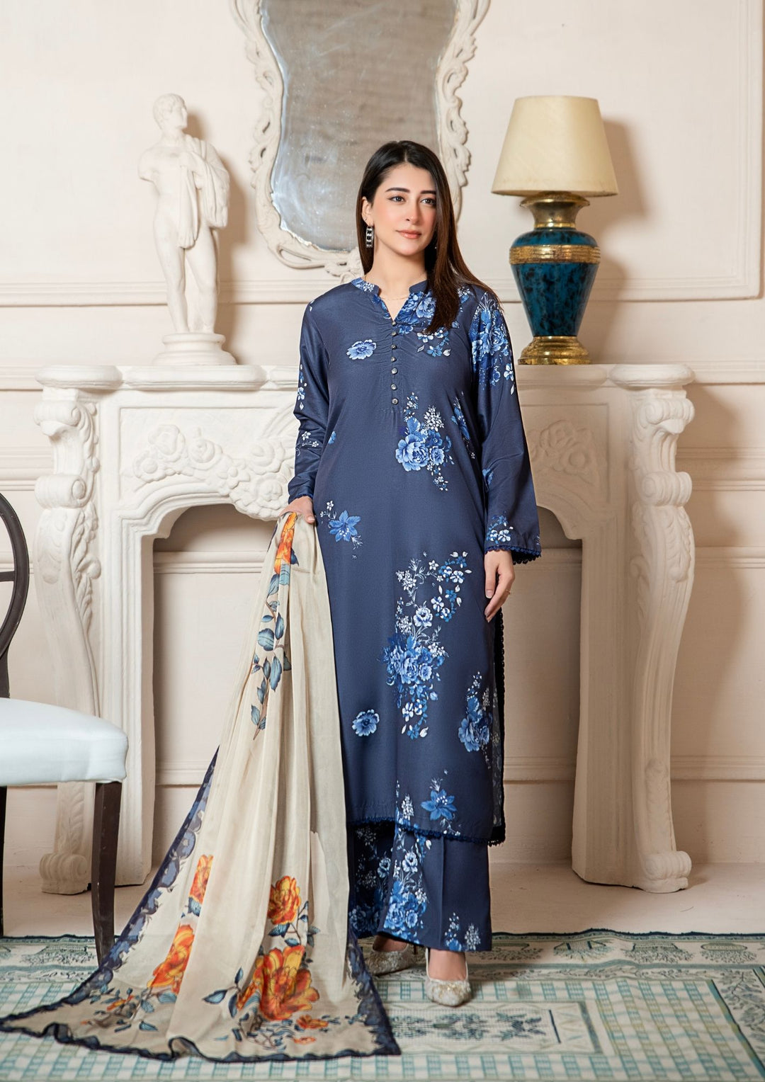 3Pc Printed Arabic Silk Lawn with Chiffon Dupatta Gulmeena-G26-0001