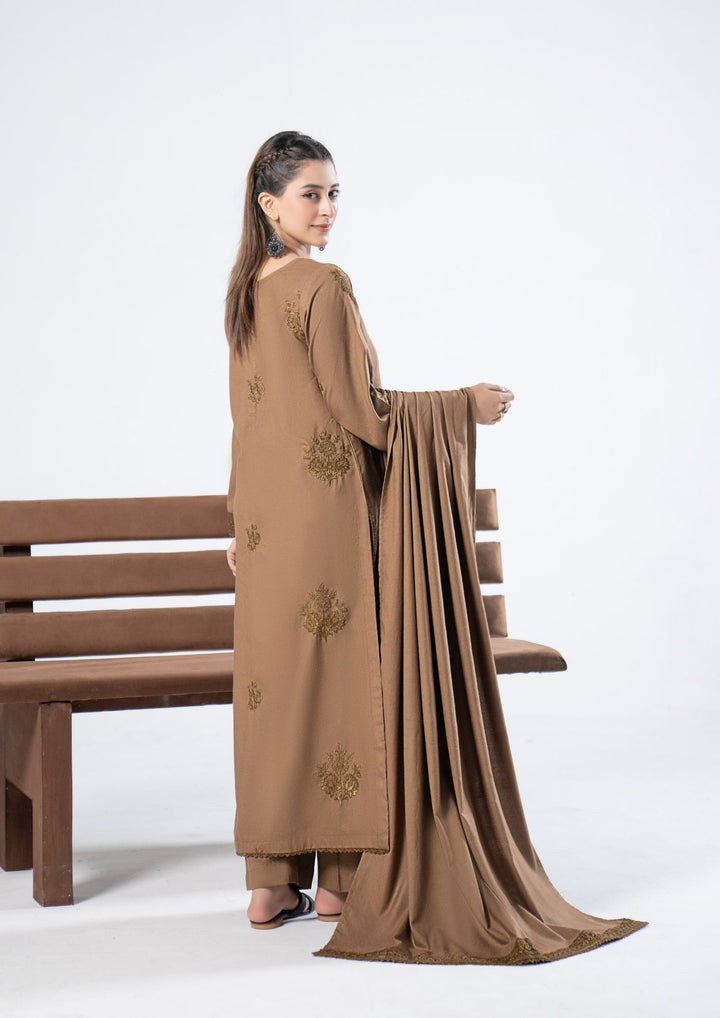 3Pc Embroidered Alpine Karandi Camel Brown SAY-W26-0017