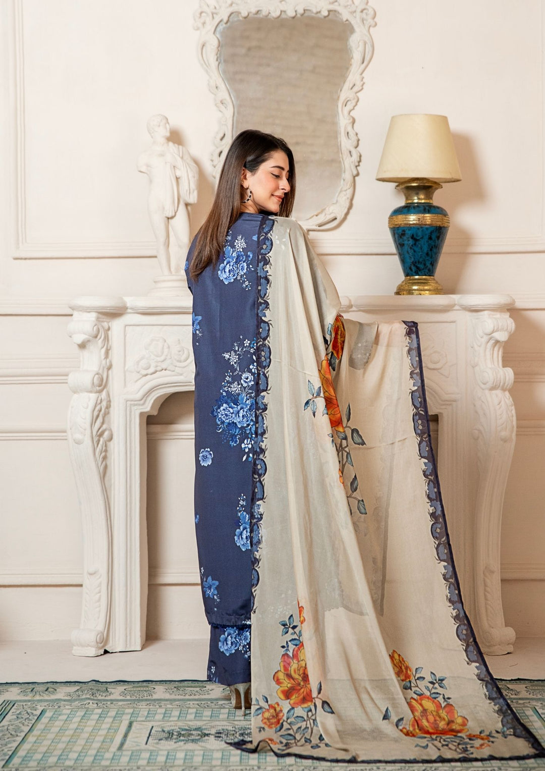 3Pc Printed Arabic Silk Lawn with Chiffon Dupatta Gulmeena-G26-0001