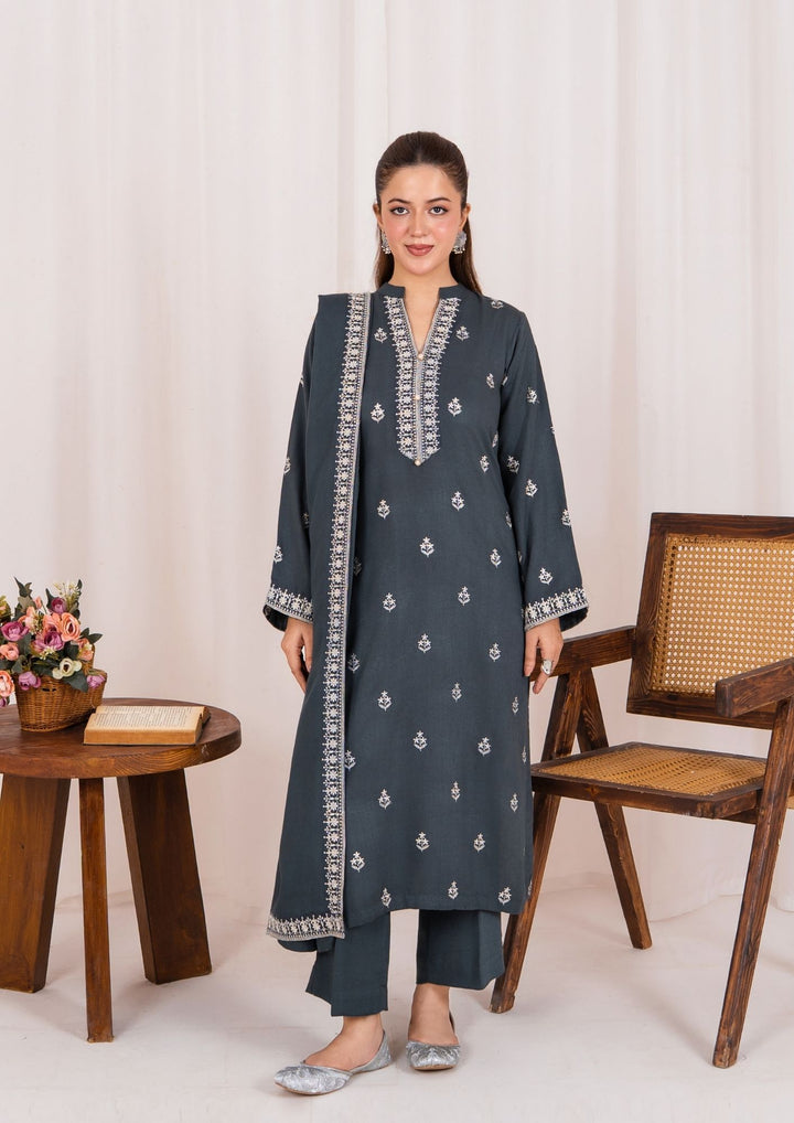 3pc Embroidered Silk Karandi with Embroidered Border Shawl AML-W25-0031