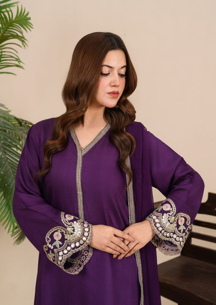 3-Piece Silk Viscose Suit with Chiffon Dupatta & Farshi Shalwar | BASANT-B25-0002