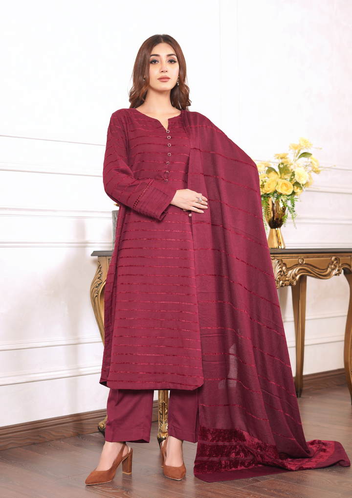 3pc Alpine Velvet Shirt with Velvet Border Shawl and Plain Trouser W24-VEL-0003