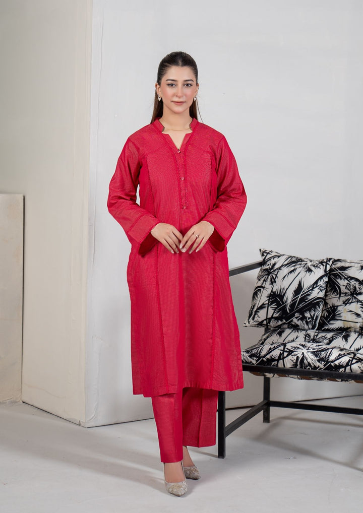 2Pc Golden Stripe Maisuri Lawn Bright Maroon ROZ-R26-0012
