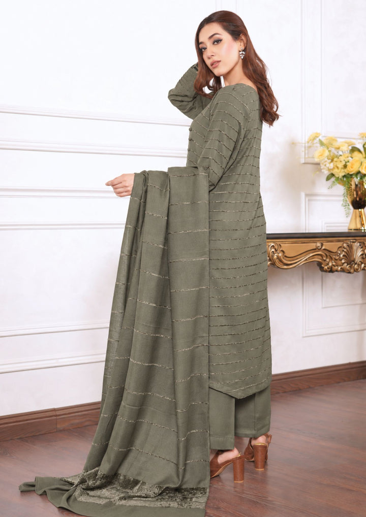 3pc Alpine Velvet Shirt with Velvet Border Shawl and Plain Trouser Grey AML-W26-0007