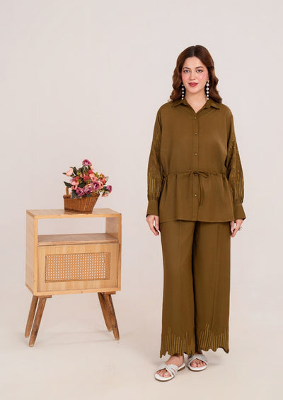 2Pc Embroidered Silk Karandi Olive Moss JUPITER-F25-0026