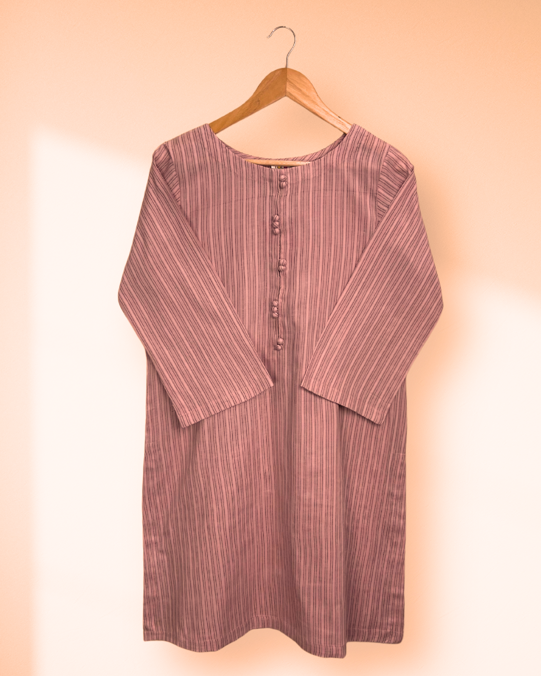 1Pc Black Stripe Bubble Lawn Tunic SOLID-R24-0011