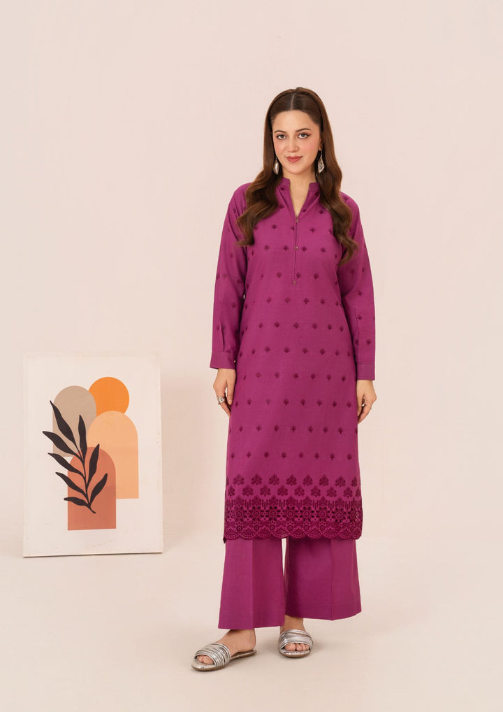2pc Schiffli Embroidered Cambric Magenta Set Rozana-W25-0027